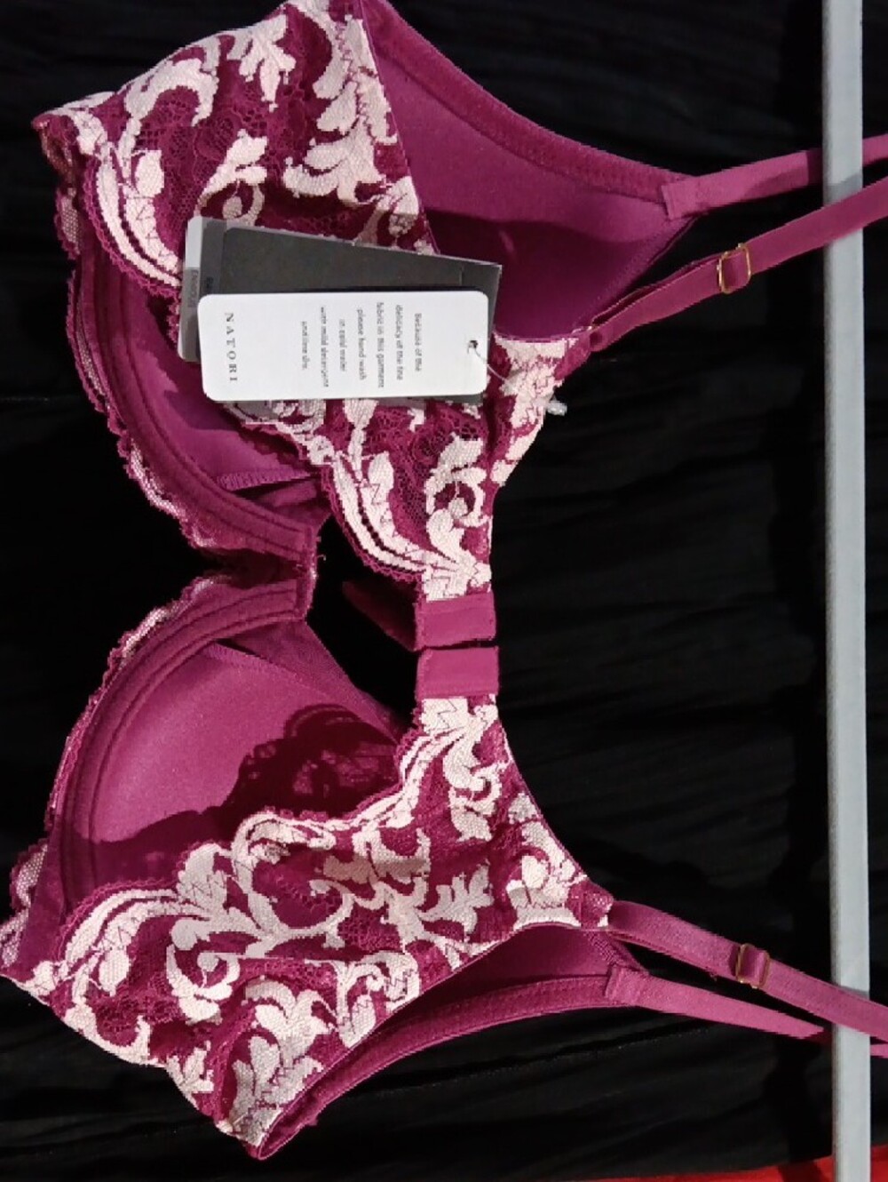 Plunge T-Shirt Bra [36B] and Panty [Medium] Set with White Lace Trim — Magenta - Picture 2 of 9